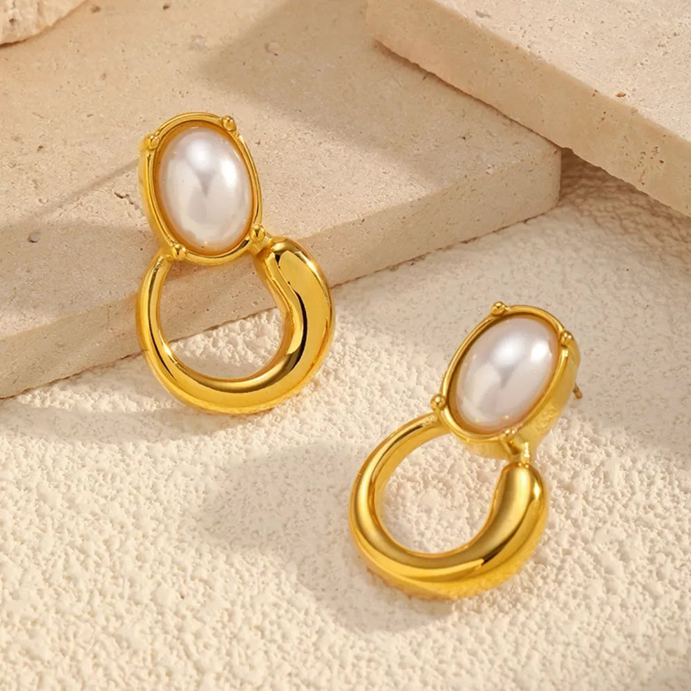 18K Gold-Plated Pearl Earrings - Trendsi - Flyclothing LLC