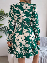 Tied Ruffled Printed Long Sleeve Dress - Trendsi - Flyclothing LLC