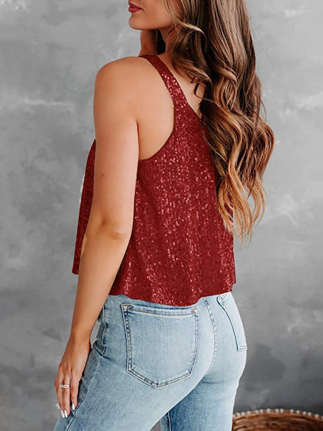 Sequin Scoop Neck Tank - Trendsi - Flyclothing LLC