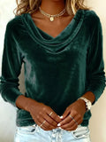 Velvet Cowl Neck Long Sleeve Top - Trendsi - Flyclothing LLC