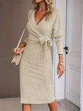 Slit Surplice Long Sleeve Dress - Trendsi