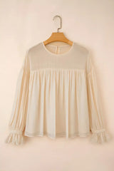 Round Neck Ruffle Sleeve Blouse - Trendsi - Flyclothing LLC