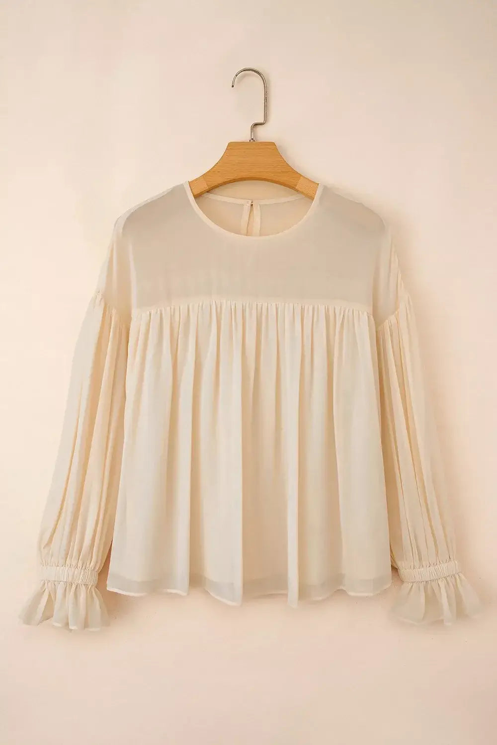 Round Neck Ruffle Sleeve Blouse - Trendsi - Flyclothing LLC