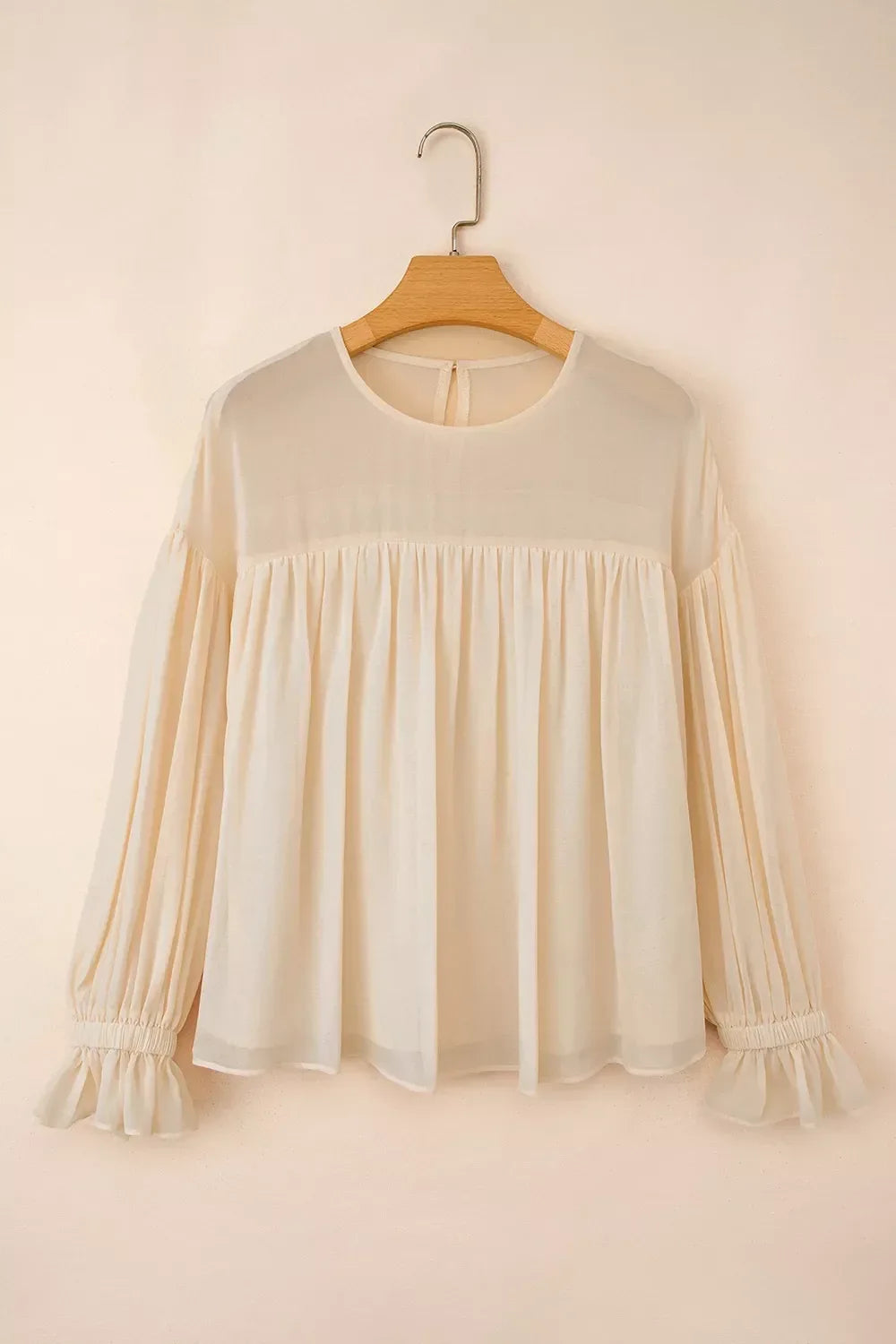 Round Neck Ruffle Sleeve Blouse - Trendsi - Flyclothing LLC