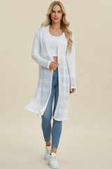 Double Take Full Size Open Front Longline Cardigan - Trendsi - Flyclothing LLC