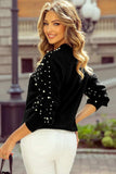 Pearl Detail Mock Neck Long Sleeve Sweater - Trendsi - Flyclothing LLC