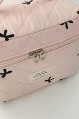 Bow Embroidered Quilted Storage Bag with Zip - Trendsi