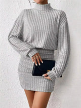 Ribbed Knit Turtleneck Bodycon Mini Dress - Trendsi - Flyclothing LLC