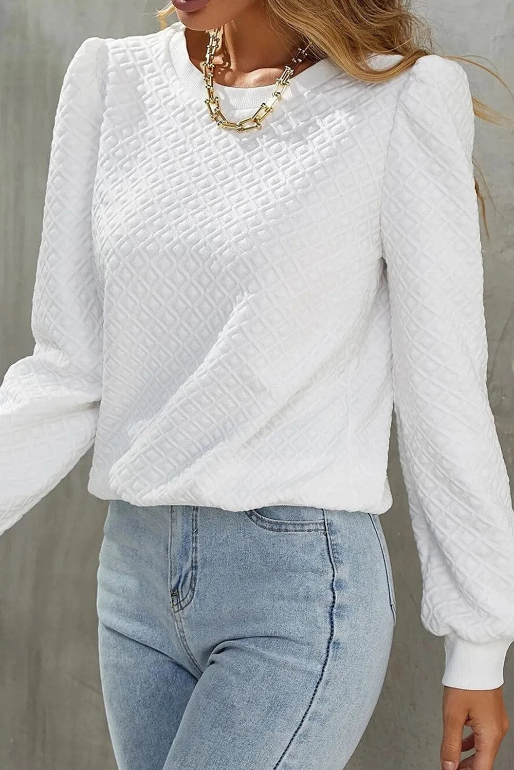 Textured Round Neck Long Sleeve Top - Trendsi