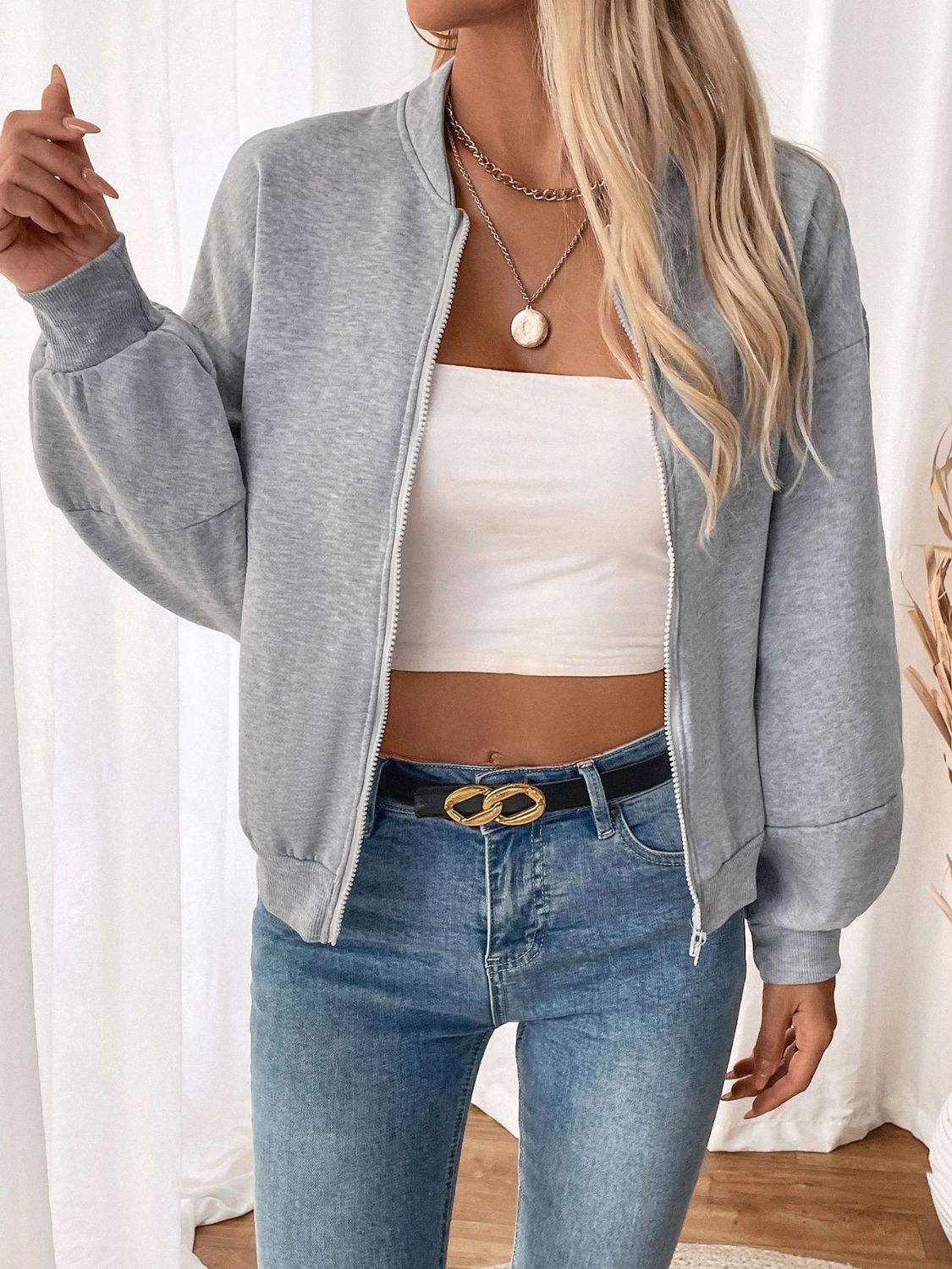 Perfee Zip Up Long Sleeve Sweatshirt - Trendsi - Flyclothing LLC