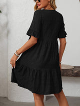 Mandy Ruffled Ruched Round Neck Half Sleeve Dress - Trendsi - Flyclothing LLC