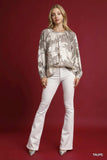 Umgee Full Size Metallic Fabric Blouse with Balloon Sleeves Plus Size - Trendsi - Flyclothing LLC