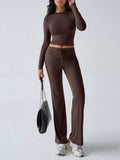Devine Round Neck Long Sleeve Top and Drawstring Pants Set - Trendsi - Flyclothing LLC
