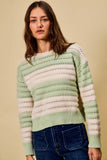 SO ME Openwork Round Neck Wide Stripe Textured Sweater - Trendsi - Flyclothing LLC