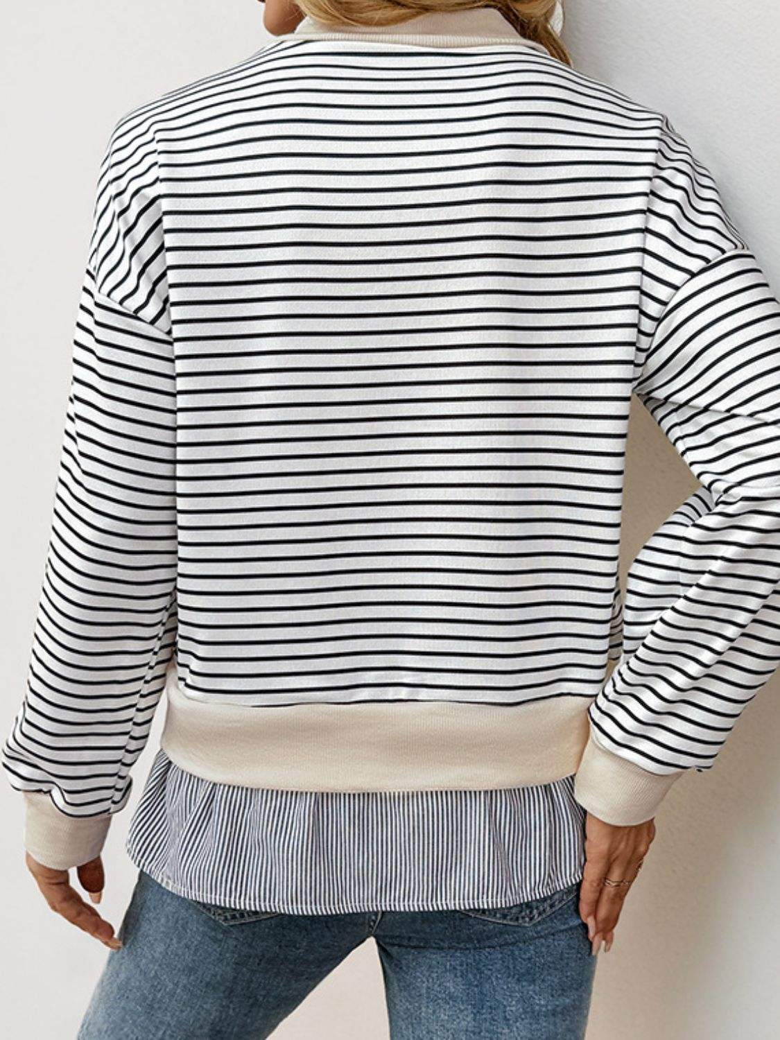 Perfee Faux Layered Striped Long Sleeve Sweatshirt - Trendsi - Flyclothing LLC