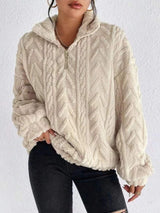 Fuzzy Quarter Zip Long Sleeve Sweatshirt - Trendsi - Flyclothing LLC