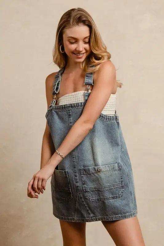 BiBi Washed Adjustable Strap Denim Overall Dress - Trendsi - Flyclothing LLC