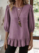 Casual Puff Sleeve Ruffle Hem Blouse - Trendsi - Flyclothing LLC