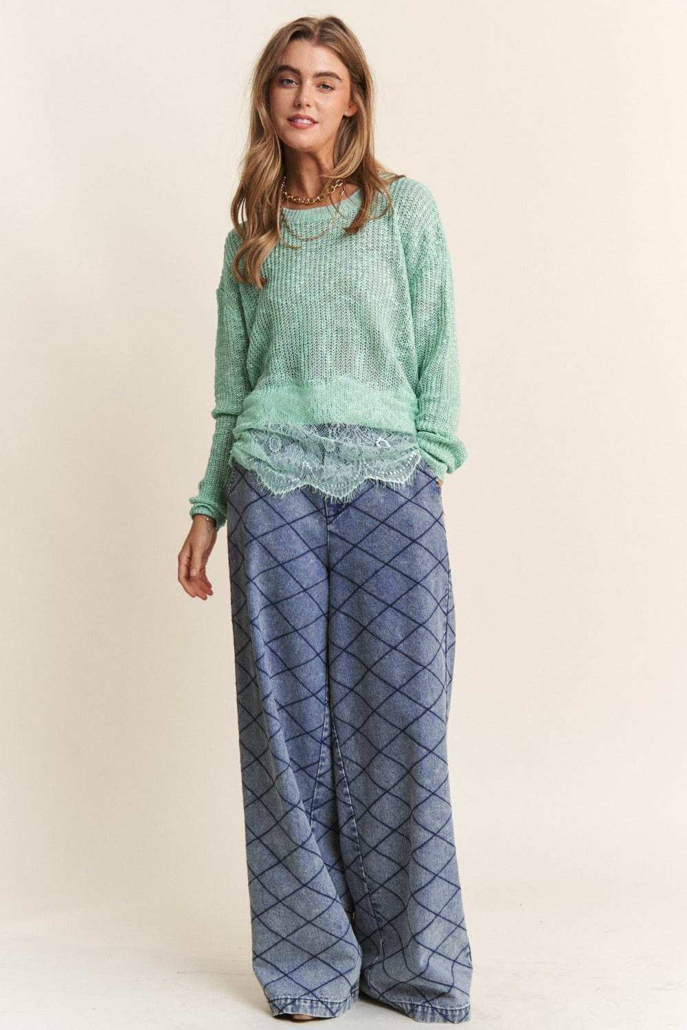 J.NNA Lace Detail Long Sleeve Knit Top - Trendsi - Flyclothing LLC