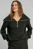 Umgee Full Size Ribbed Knit Half Zipper Sweatshirt Plus Size - Trendsi