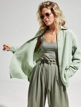 Textured Collared Neck Long Sleeve Shirt - Trendsi - Flyclothing LLC