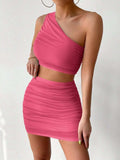 Ruched Single Shoulder Top and Skirt Set - Trendsi - Flyclothing LLC