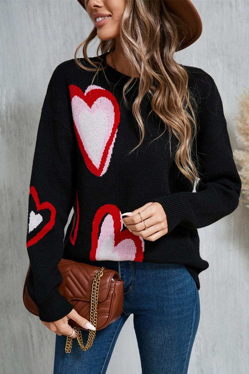 Angel Wings Heart Round Neck Long Sleeve Sweater - Trendsi - Flyclothing LLC