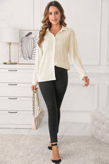 Textured Collared Neck Long Sleeve Shirt - Trendsi - Flyclothing LLC