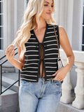 Tie Front Striped Knit Vest - Trendsi - Flyclothing LLC