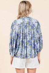 Mittoshop Flower Print Batwing Sleeve Button Down Blouse - Trendsi - Flyclothing LLC