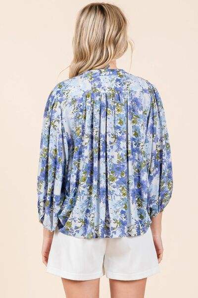 Mittoshop Flower Print Batwing Sleeve Button Down Blouse - Trendsi - Flyclothing LLC