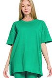 Zenana Cotton Round Neck Top & Biker Shorts - Trendsi