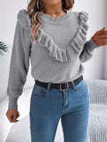 Ruffled Round Neck Long Sleeve Sweater - Trendsi
