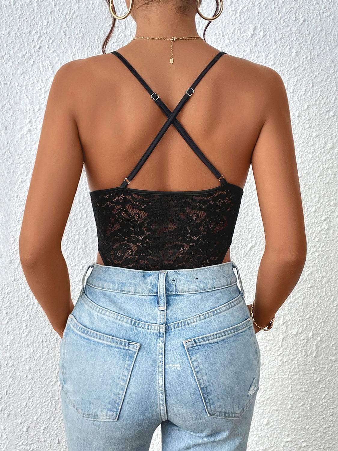 Crisscross Lace Spaghetti Strap Bodysuit - Trendsi - Flyclothing LLC