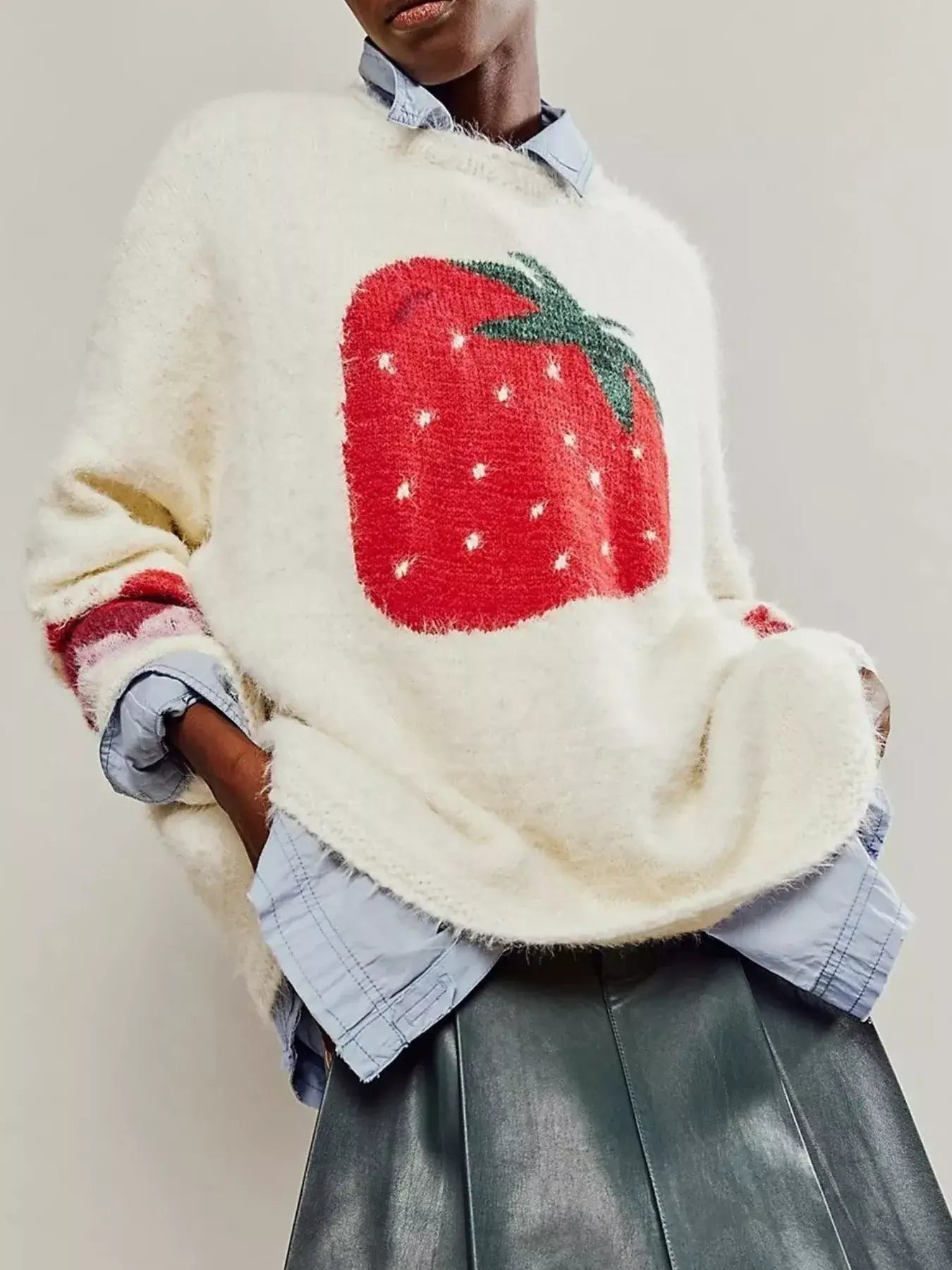 Fruit Round Neck Long Sleeve Sweater - Trendsi - Flyclothing LLC