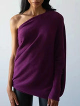 Boat Neck Long Sleeve Sweater - Trendsi - Flyclothing LLC