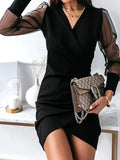 Surplice Long Sleeve Mini Dress - Trendsi
