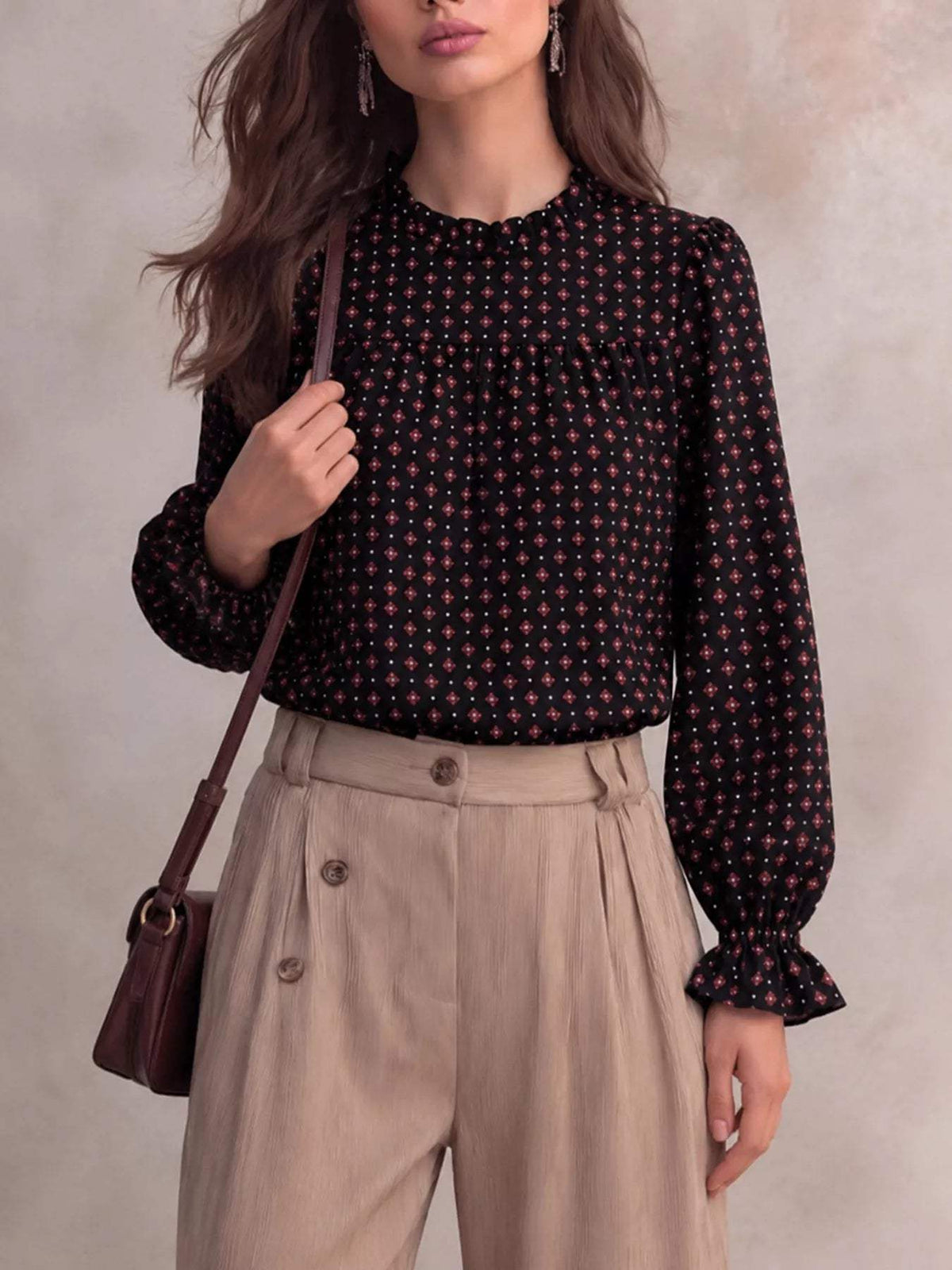 Printed Flounce Sleeve Blouse - Trendsi - Flyclothing LLC