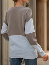 Color Block V-Neck Knit Top - Trendsi - Flyclothing LLC