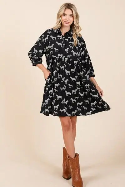 Mittoshop Zebra Print Button Down Shirt Mini Dress - Trendsi - Flyclothing LLC