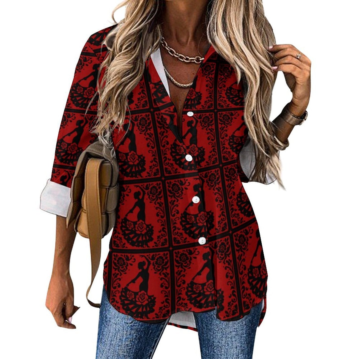 Baha Ranch Colores de Mexico Flamenco Dancer Button Up Shirt