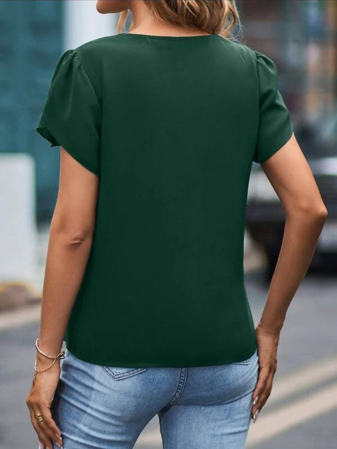 V-Neck Petal Sleeve Blouse - Trendsi - Flyclothing LLC