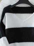 Color Block V-Neck Long Sleeve Sweater - Trendsi