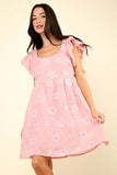 VERY J Flower Embroidered Organza Mini Dress - Trendsi