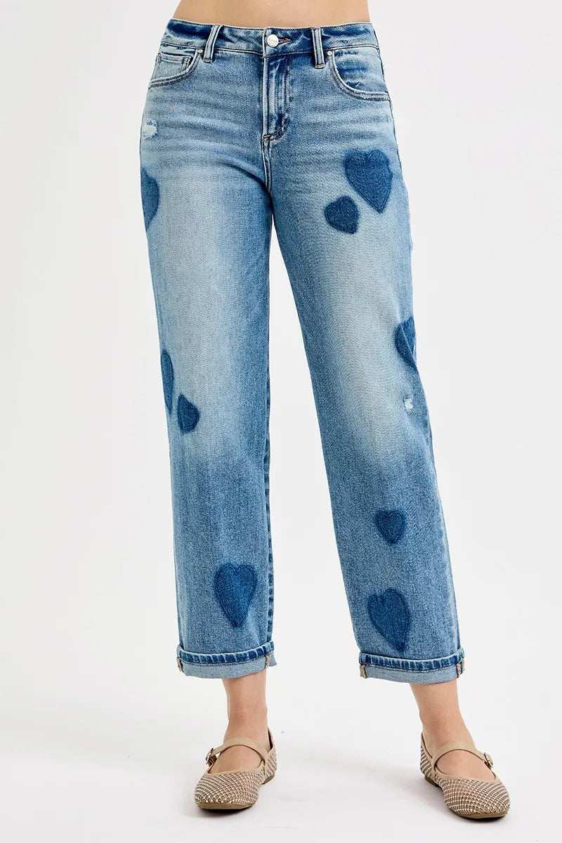 RISEN Full Size Mid Rise Fit-boyfriend Heart Shade Jeans Plus Size - Trendsi - Flyclothing LLC