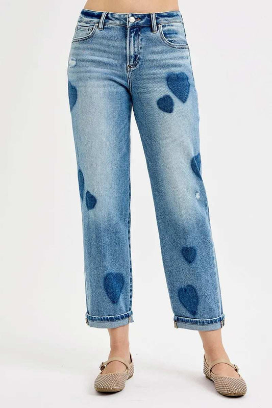 RISEN Full Size Mid Rise Fit-boyfriend Heart Shade Jeans Plus Size - Trendsi - Flyclothing LLC