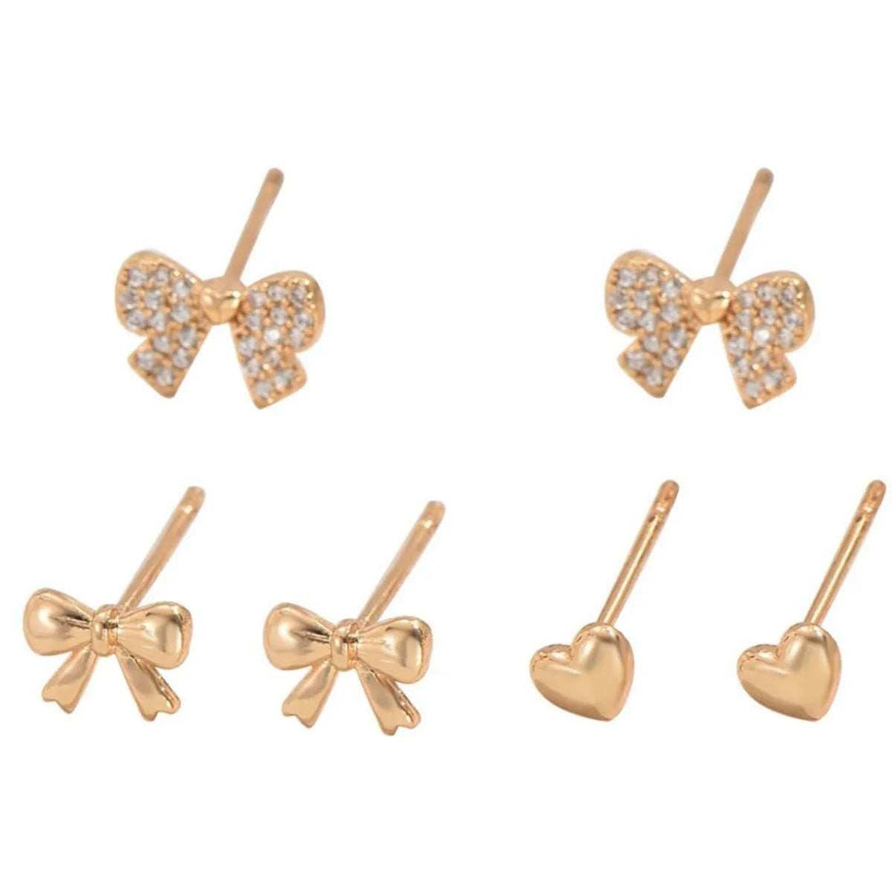 6 Piece Bow Heart Stud Earrings Set - Trendsi - Flyclothing LLC