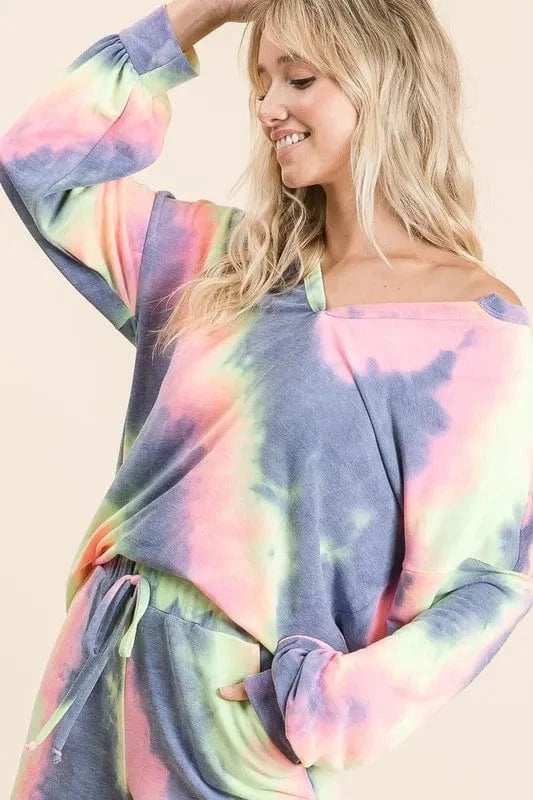 BiBi Tie Dye French Terry Top and Shorts Set - Trendsi - Flyclothing LLC