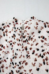 Printed Mock Neck Balloon Sleeve Blouse - Trendsi - Flyclothing LLC