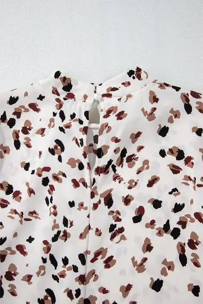 Printed Mock Neck Balloon Sleeve Blouse - Trendsi - Flyclothing LLC